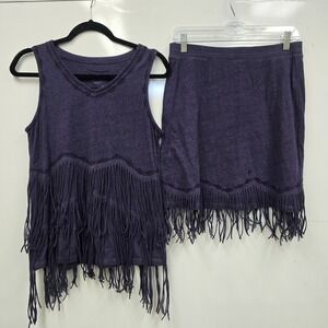 Double D Ranch 2 Piece Top Skirt Fringe Country Western Purple Medium Cowgirl